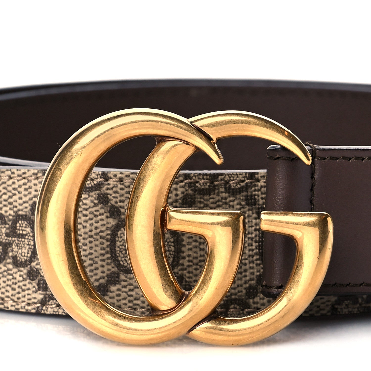 Gucci GG Supreme Monogram Matte Plutone Calfskin Double G 30mm Belt 85 34 Beige Ebony New Acero 2 of 10