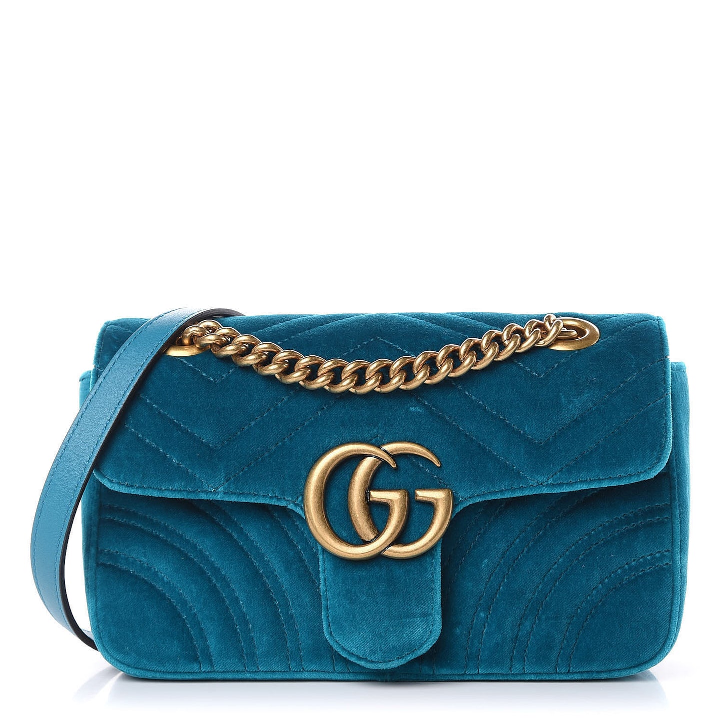 Velvet Matelasse Mini GG Marmont Shoulder Bag Pavone Cyan