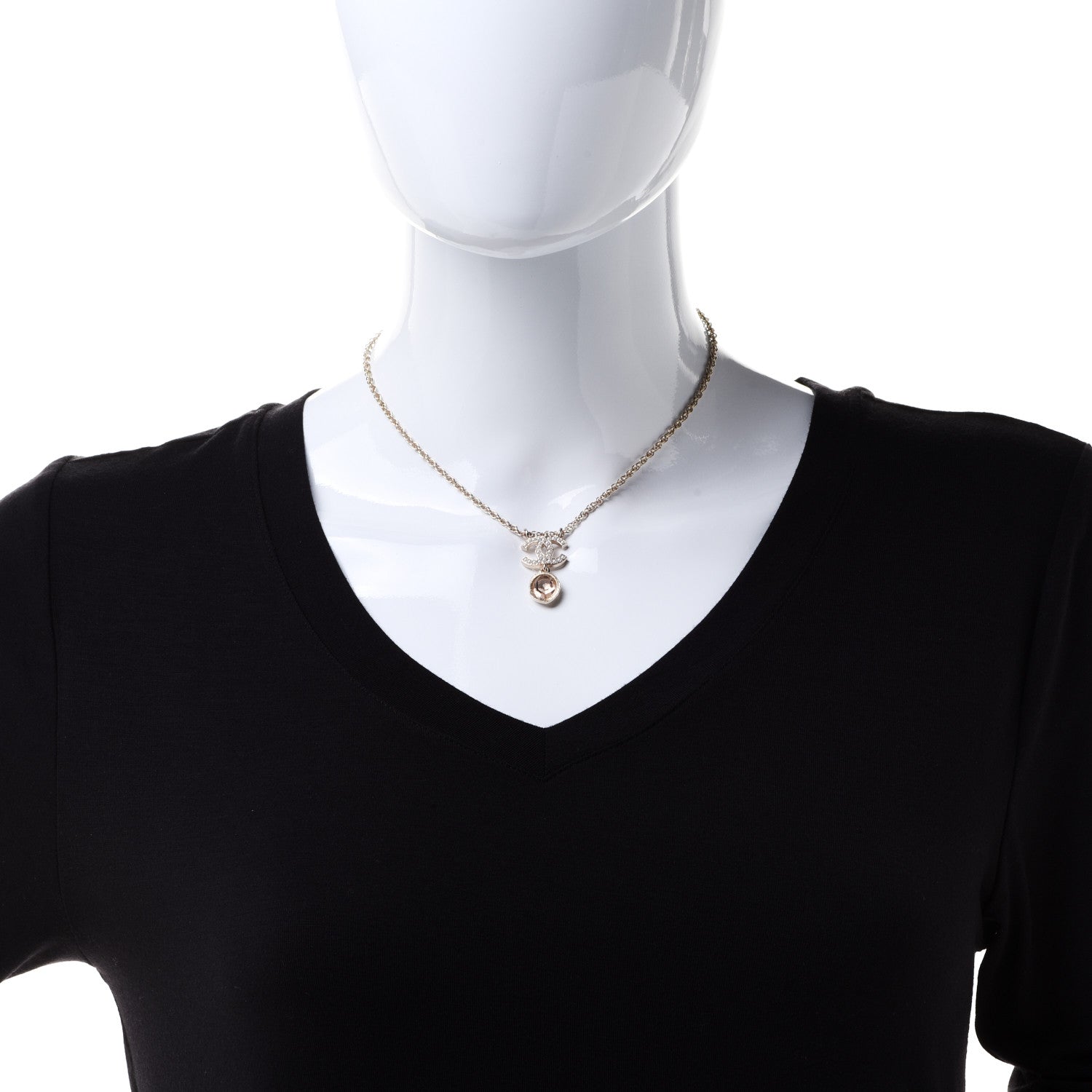 Chanel Crystal Pearl CC Necklace Pearly White Gold 2 of 6