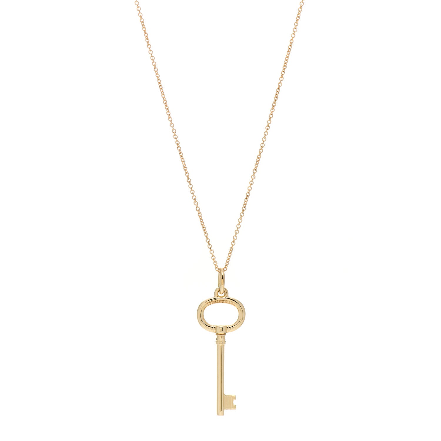 Tiffany 18K Yellow Gold Small Oval Key Pendant Necklace 1 of 3