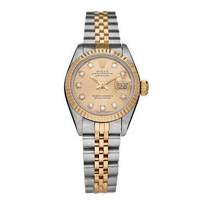 Rolex Stainless Steel 18K Yellow Gold Diamond 26mm Oyster Perpetual Datejust Watch Champagne 69173 1 of 4