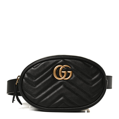 Gucci Calfskin Matelasse GG Marmont Belt Bag 95 38 Black 1 of 11
