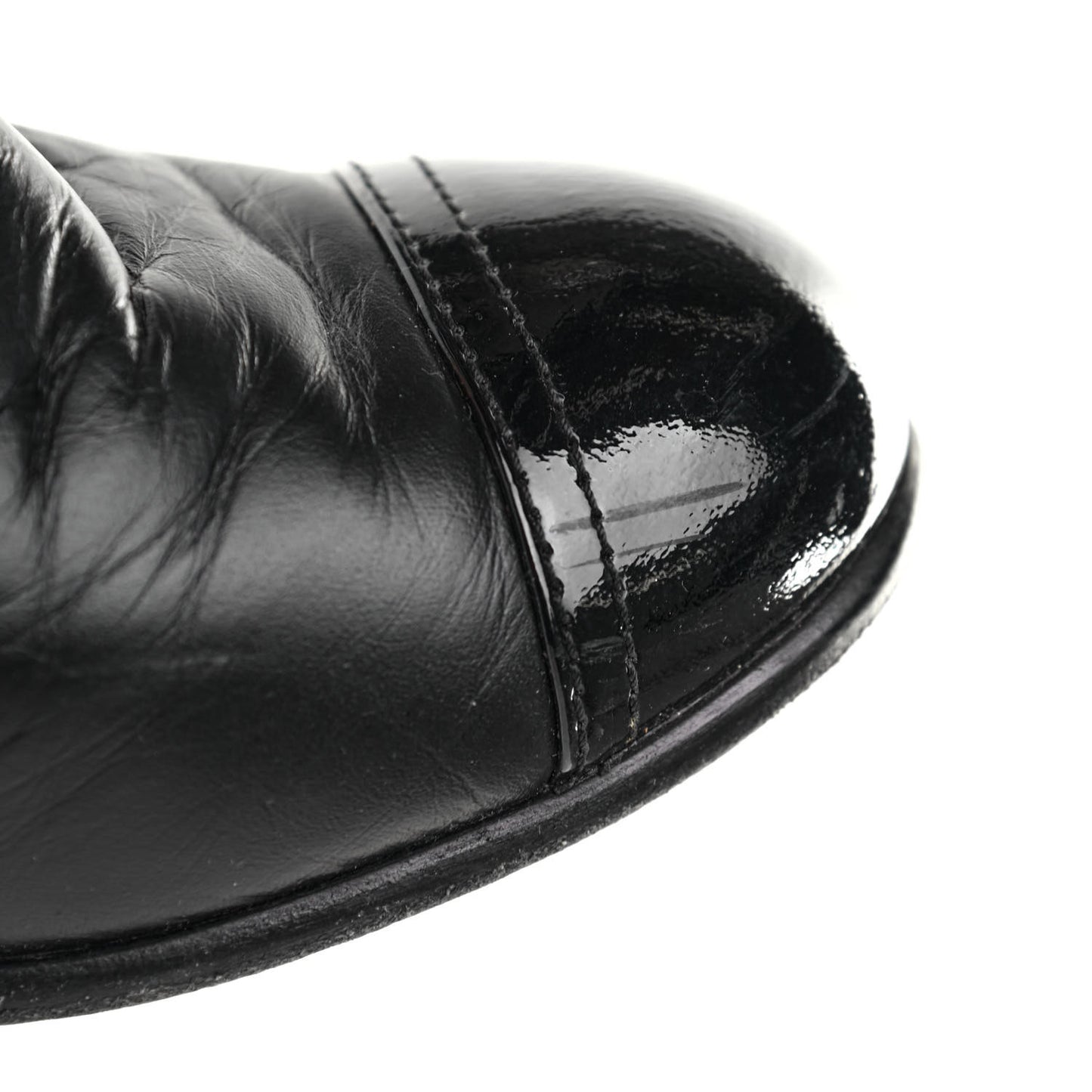 Calfskin Patent Pearl Cap Toe Boots 37 Black