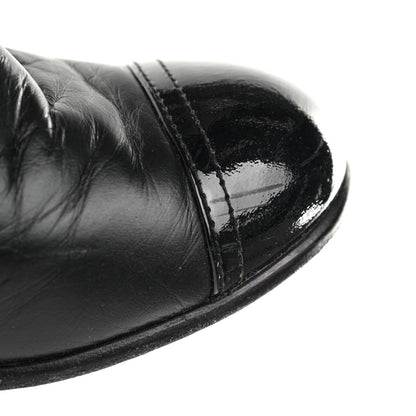 Chanel Calfskin Patent Pearl Cap Toe Boots 37 Black 9 of 10