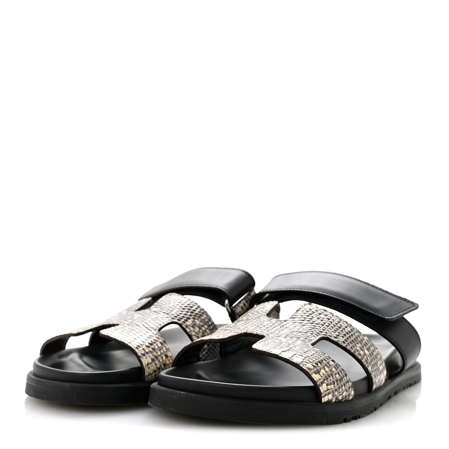 Lizard Calfskin Womens Chypre Sandals 38.5 Ombre Black