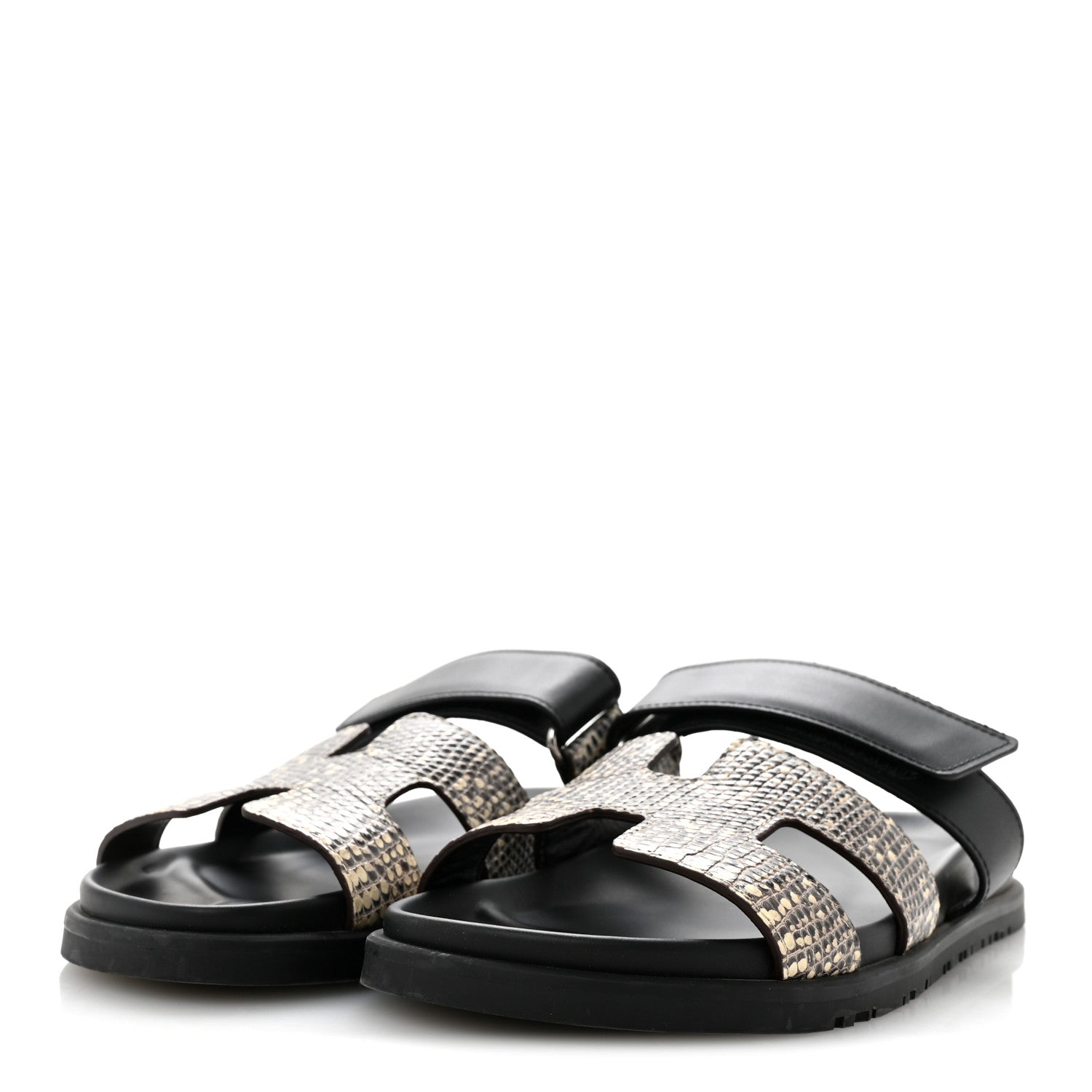 Hermes Lizard Calfskin Womens Chypre Sandals 38.5 Ombre Black 4 of 9