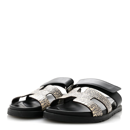 Hermes Lizard Calfskin Womens Chypre Sandals 38.5 Ombre Black 4 of 9