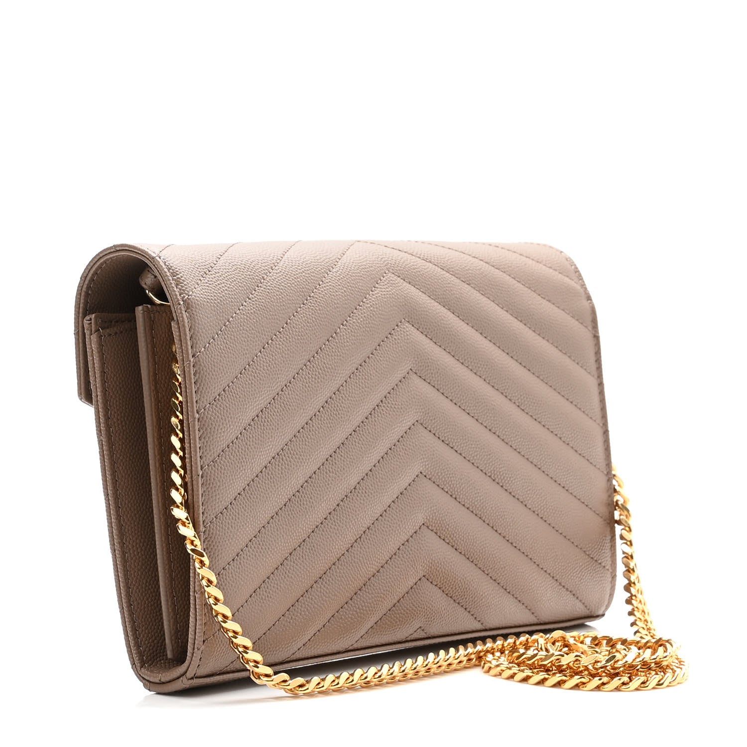 Saint Laurent Grain De Poudre Matelasse Chevron Monogram Chain Wallet Taupe 3 of 9