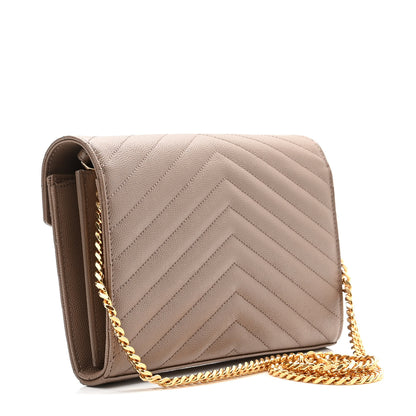 Saint Laurent Grain De Poudre Matelasse Chevron Monogram Chain Wallet Taupe 3 of 9