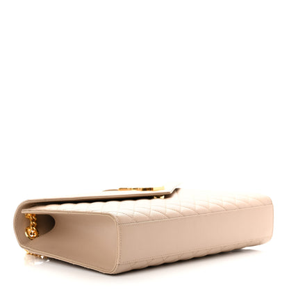 Saint Laurent Grain De Poudre Mixed Matelasse Large Triquilt Monogram Satchel Dark Beige 3 of 11