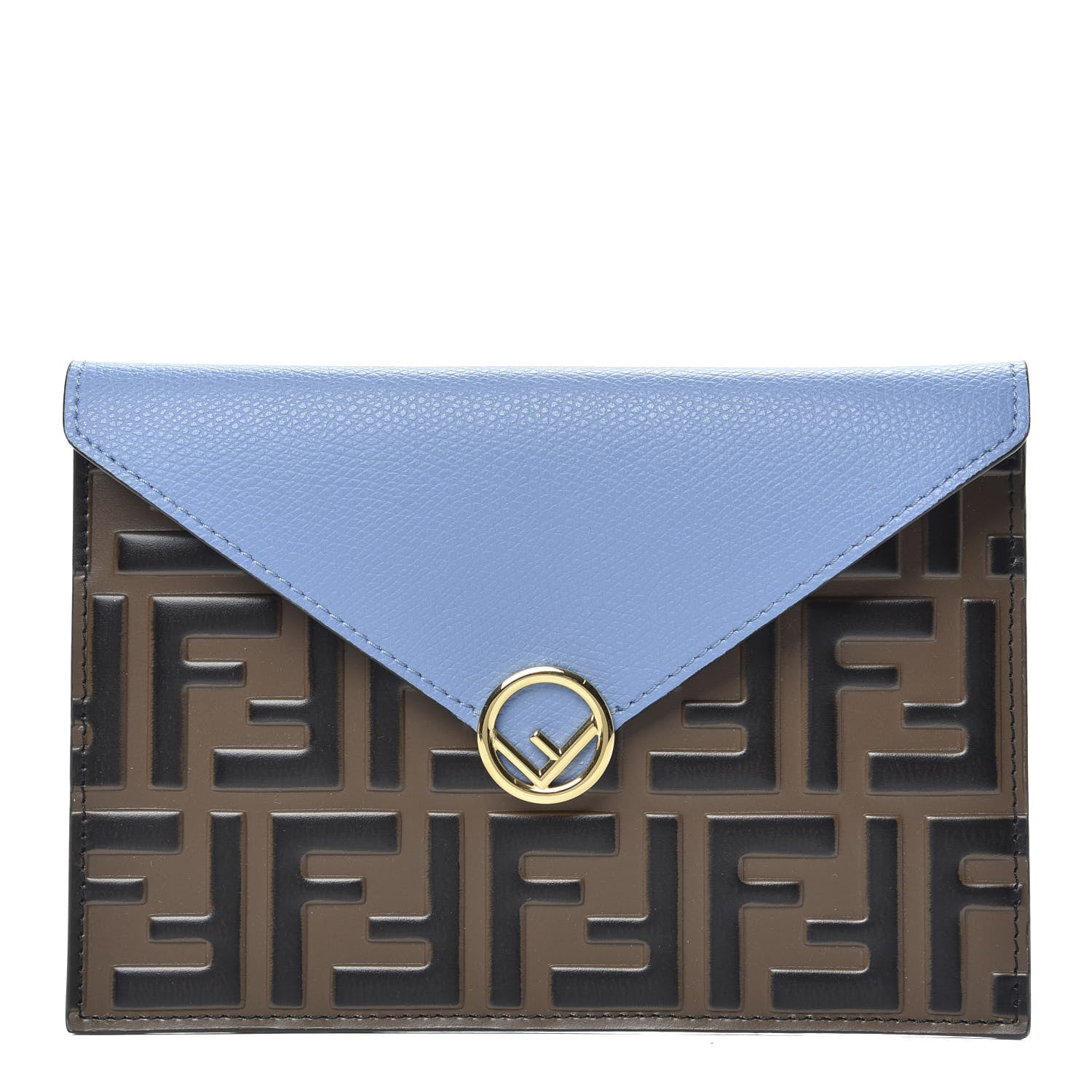 Fendi Vitello Cruise F is Fendi Bi-Color FF 1974 Embossed Medium Flat Envelope Pouch Maya Black Nebula 1 of 8