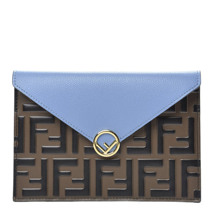 Fendi Vitello Cruise F is Fendi Bi-Color FF 1974 Embossed Medium Flat Envelope Pouch Maya Black Nebula 1 of 8