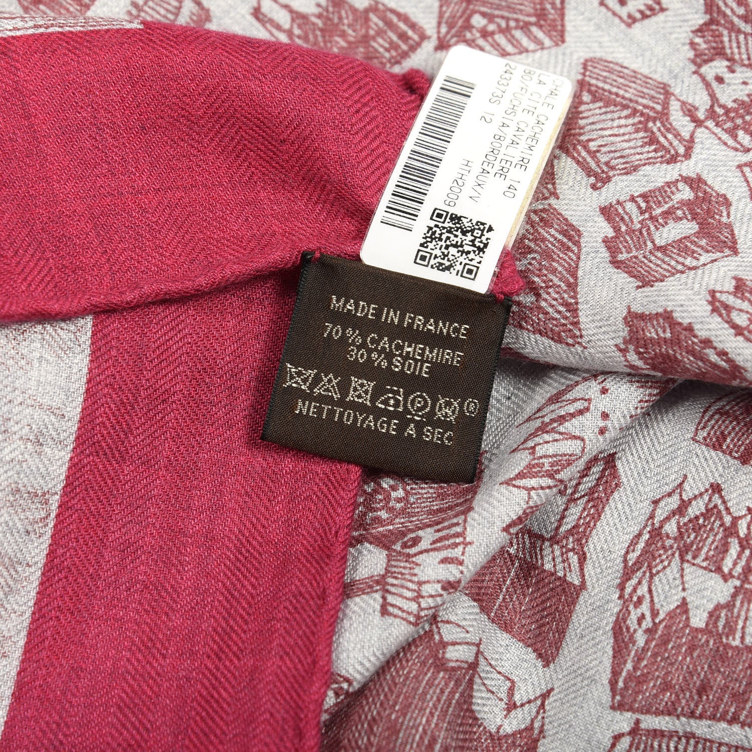 Hermes Cashmere Silk La Cite Cavaliere Shawl 140 Fuchsia Bordeaux 4 of 4