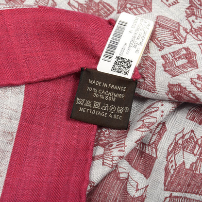Hermes Cashmere Silk La Cite Cavaliere Shawl 140 Fuchsia Bordeaux 4 of 4