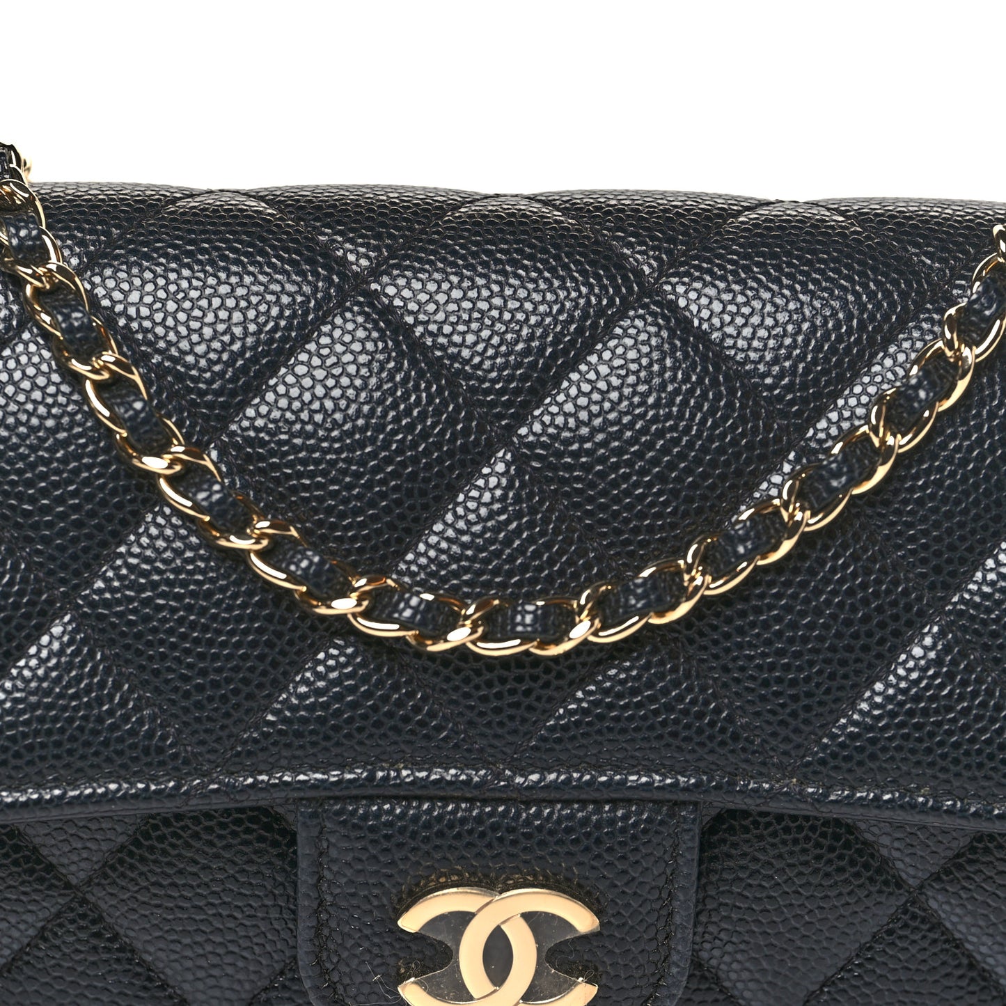 Caviar Quilted Glasses Case With Chain Black