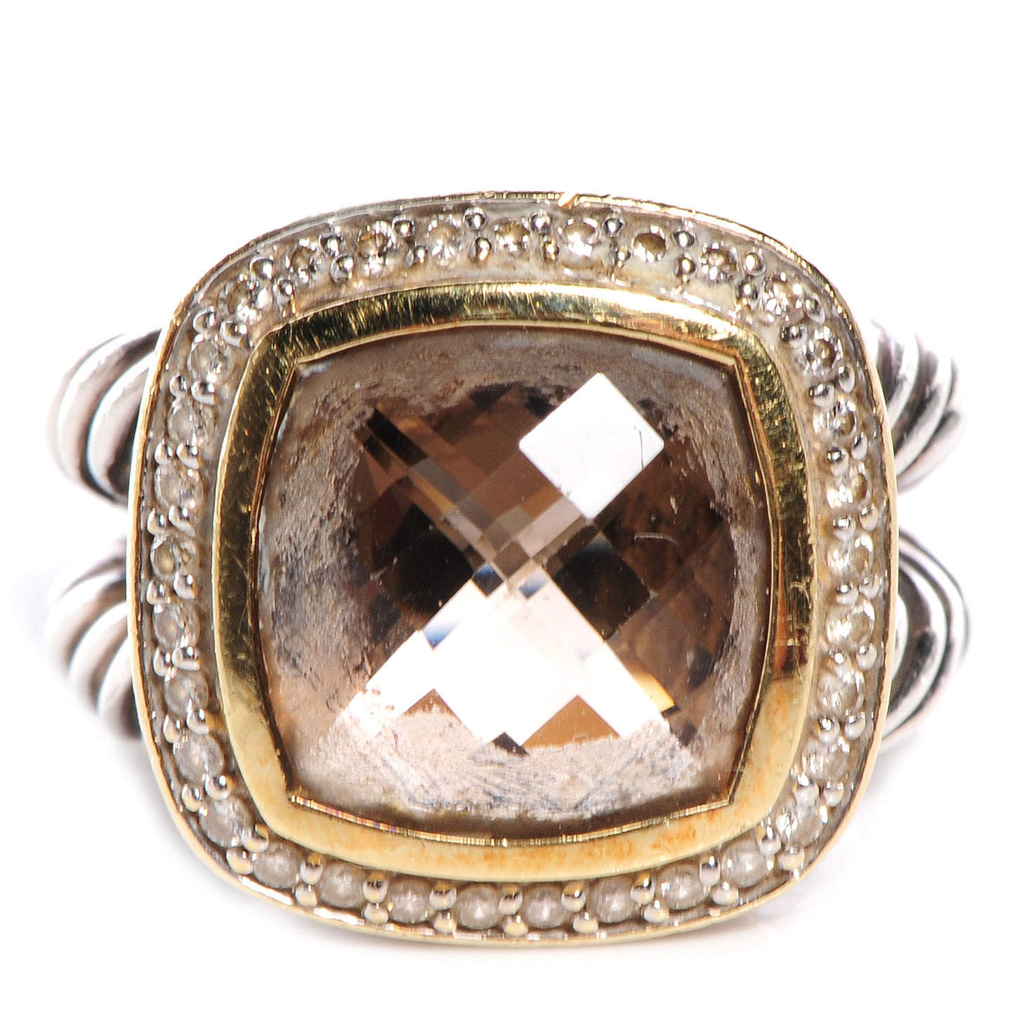 Sterling Silver 18K Yellow Gold Diamond Smoky Quartz 11mm Albion Ring 47 4