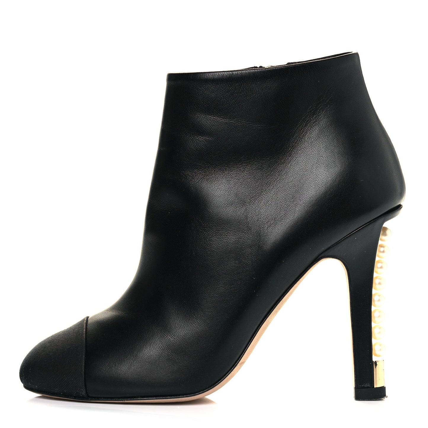 Lambskin Grosgrain Pearl Cap Toe Boots 36 Black