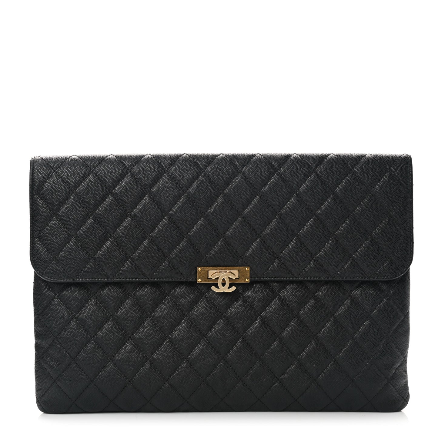 Caviar Quilted Large Golden Class Pouch Black
