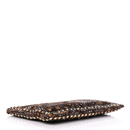 Valentino Garavani Calf Hair Feather Rockstud Zip Wristlet Pouch Brown 4 of 9