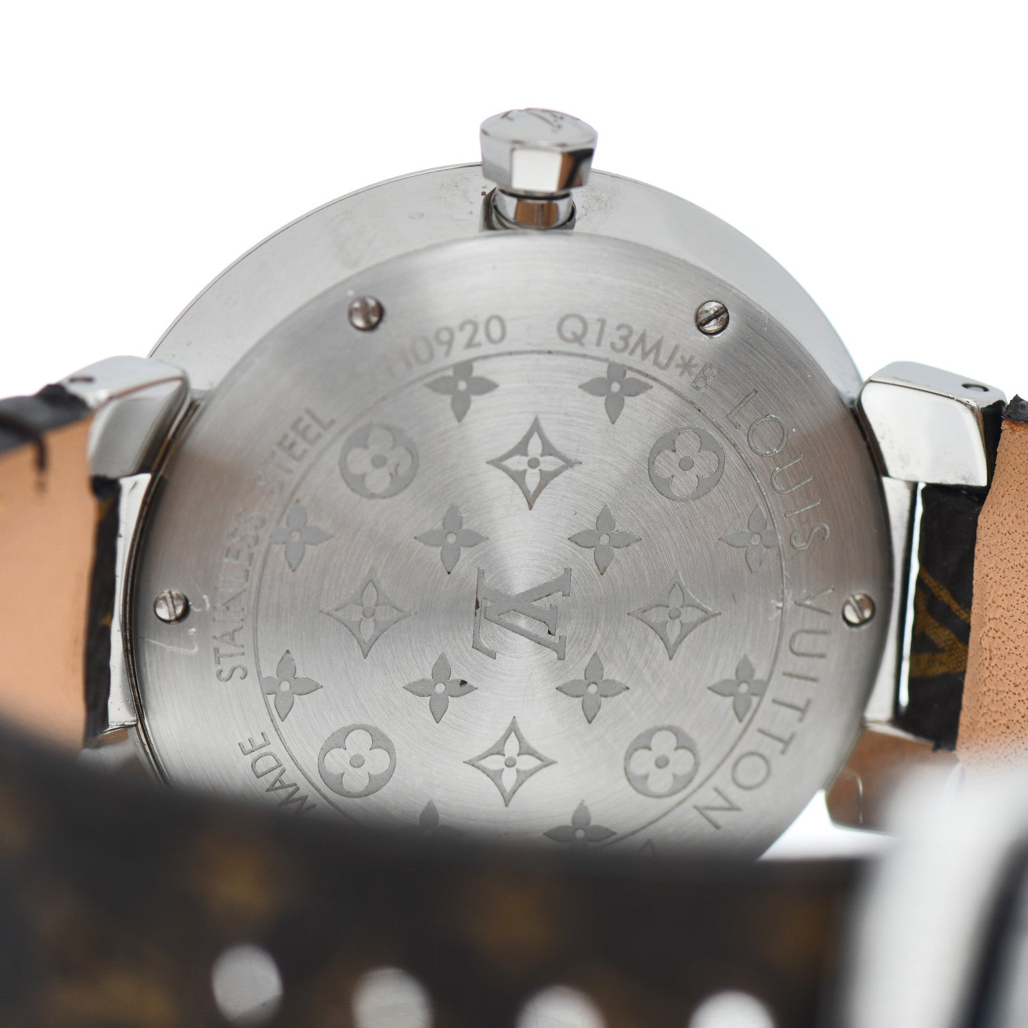 Louis Vuitton Stainless Steel Monogram Diamond 33mm Tambour Slim Quartz Watch 4 of 4