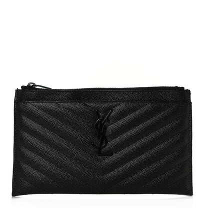 Saint Laurent Grain De Poudre Chevron Monogram Bill Pouch Black 1 of 9