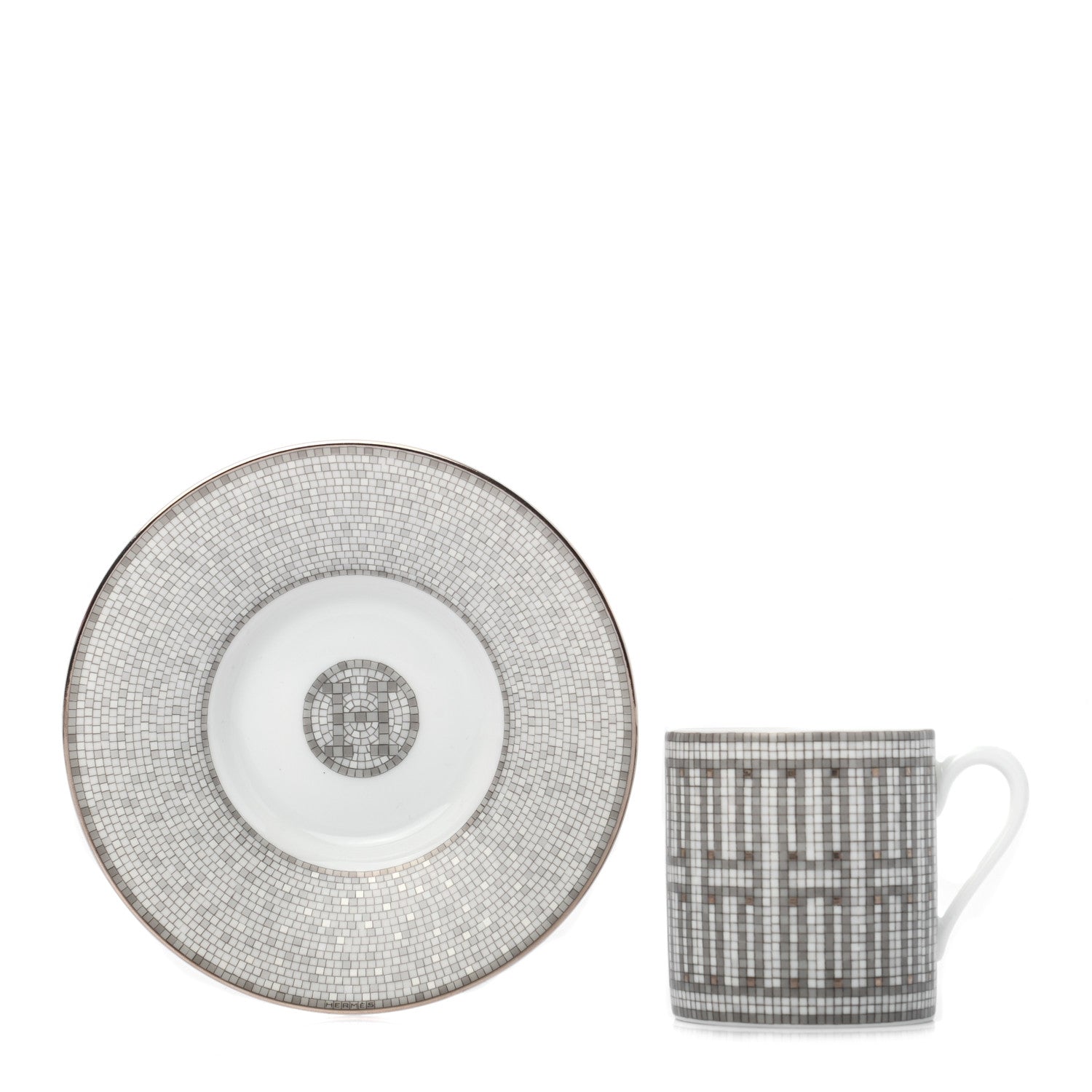 Hermes Porcelain Mosaique au 24 Coffee Cup and Saucer Set of 2 4 of 7