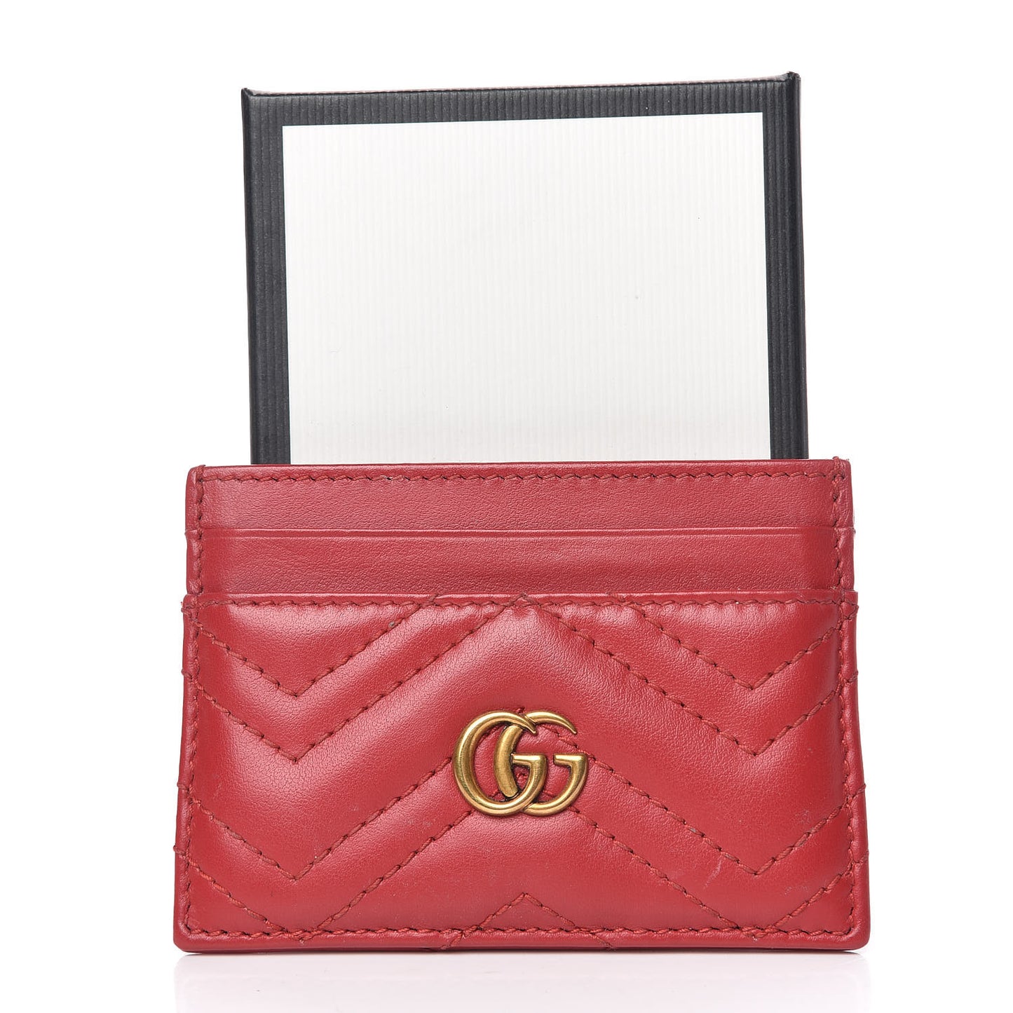Calfskin Matelasse GG Marmont Card Holder Hibiscus Red