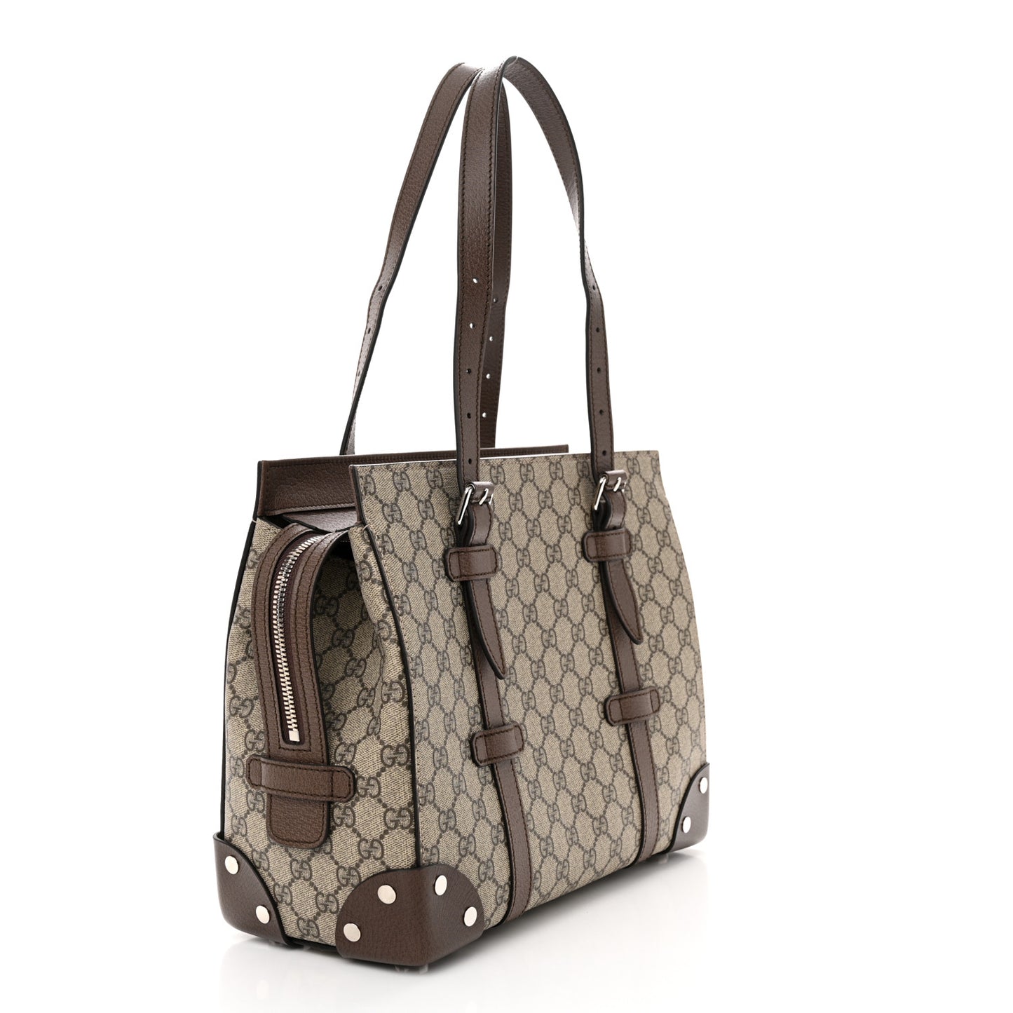GG Supreme Monogram Textured Dollar Calfskin Medium Detail Tote Beige Ebony New Acero