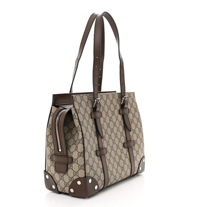 Gucci GG Supreme Monogram Textured Dollar Calfskin Medium Detail Tote Beige Ebony New Acero 2 of 10