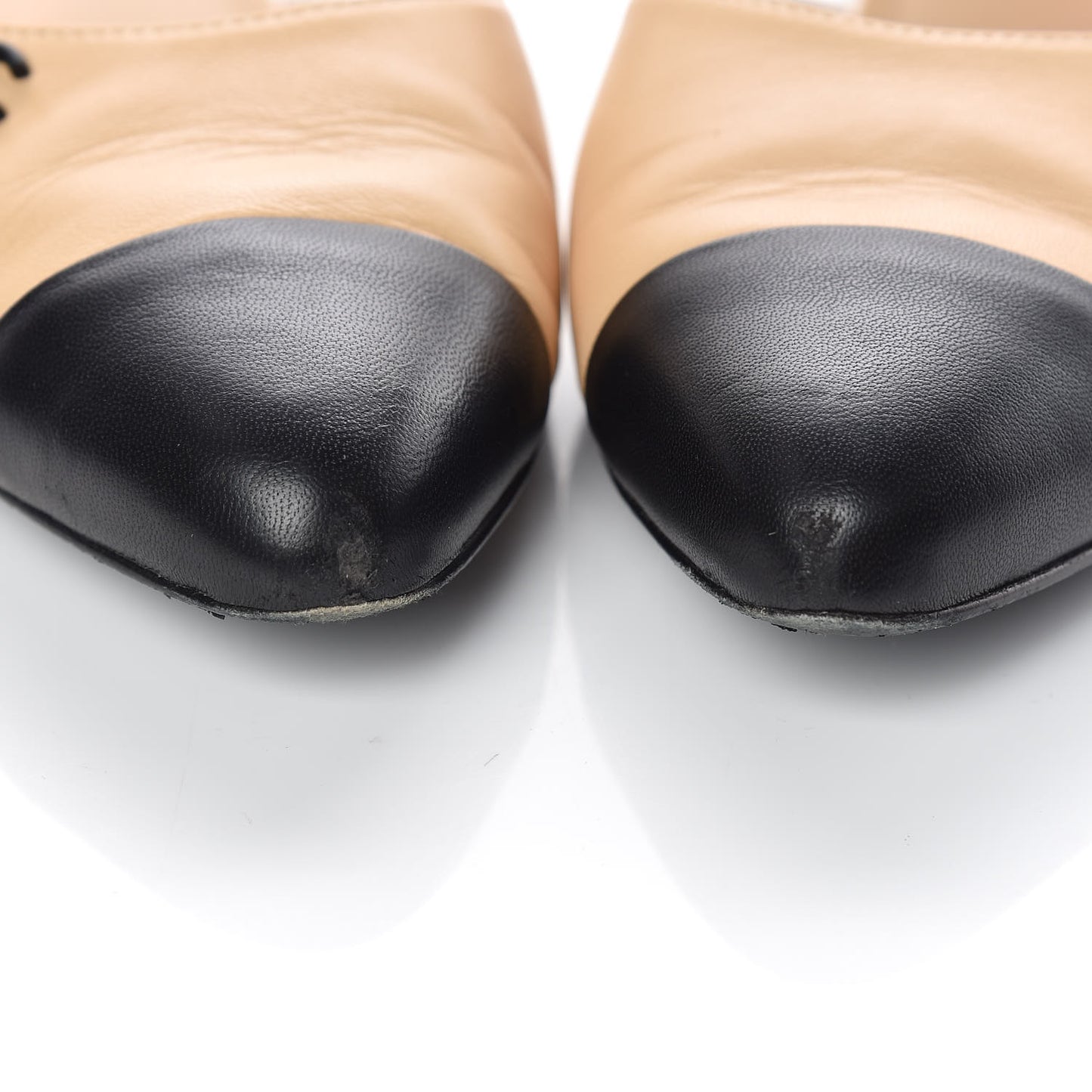Lambskin Cap Toe CC Flats 38 Beige Black