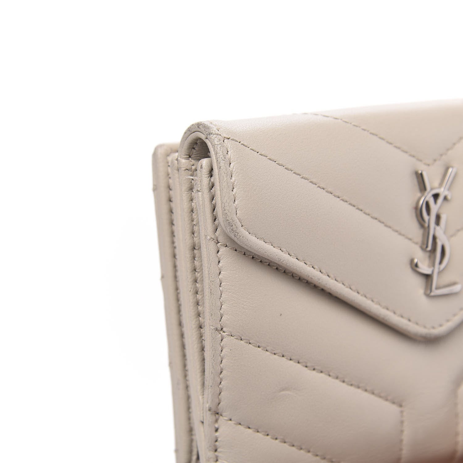 Saint Laurent Lambskin Y Quilted Monogram Compact Loulou Wallet Nude Powder 11 of 12
