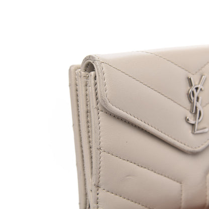 Saint Laurent Lambskin Y Quilted Monogram Compact Loulou Wallet Nude Powder 11 of 12