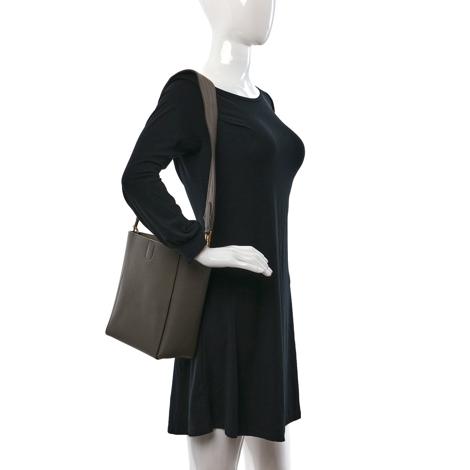 Celine Grained Calfskin Small Sangle Bucket Bag Taupe 2 of 9