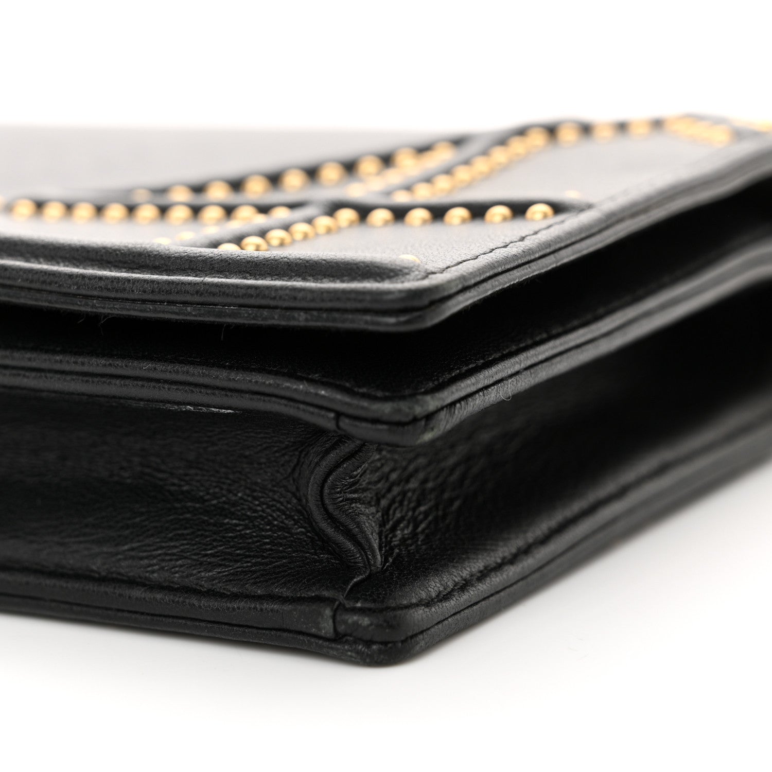 Christian Dior Calfskin Studded Diorama Wallet on Chain Pouch Black 10 of 13