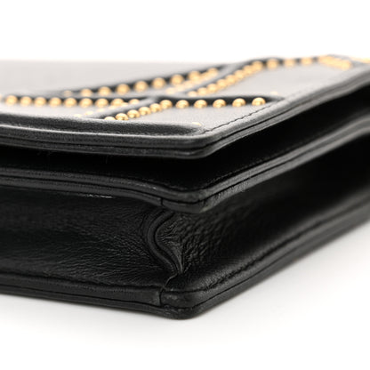 Christian Dior Calfskin Studded Diorama Wallet on Chain Pouch Black 10 of 13