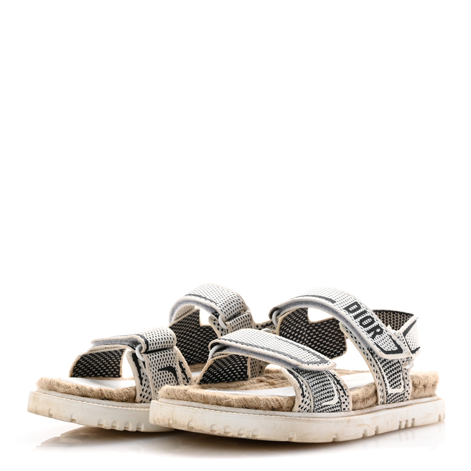 Christian Dior Technical Knit Jute Dioract 10mm Sandals 39.5 White Black 4 of 10