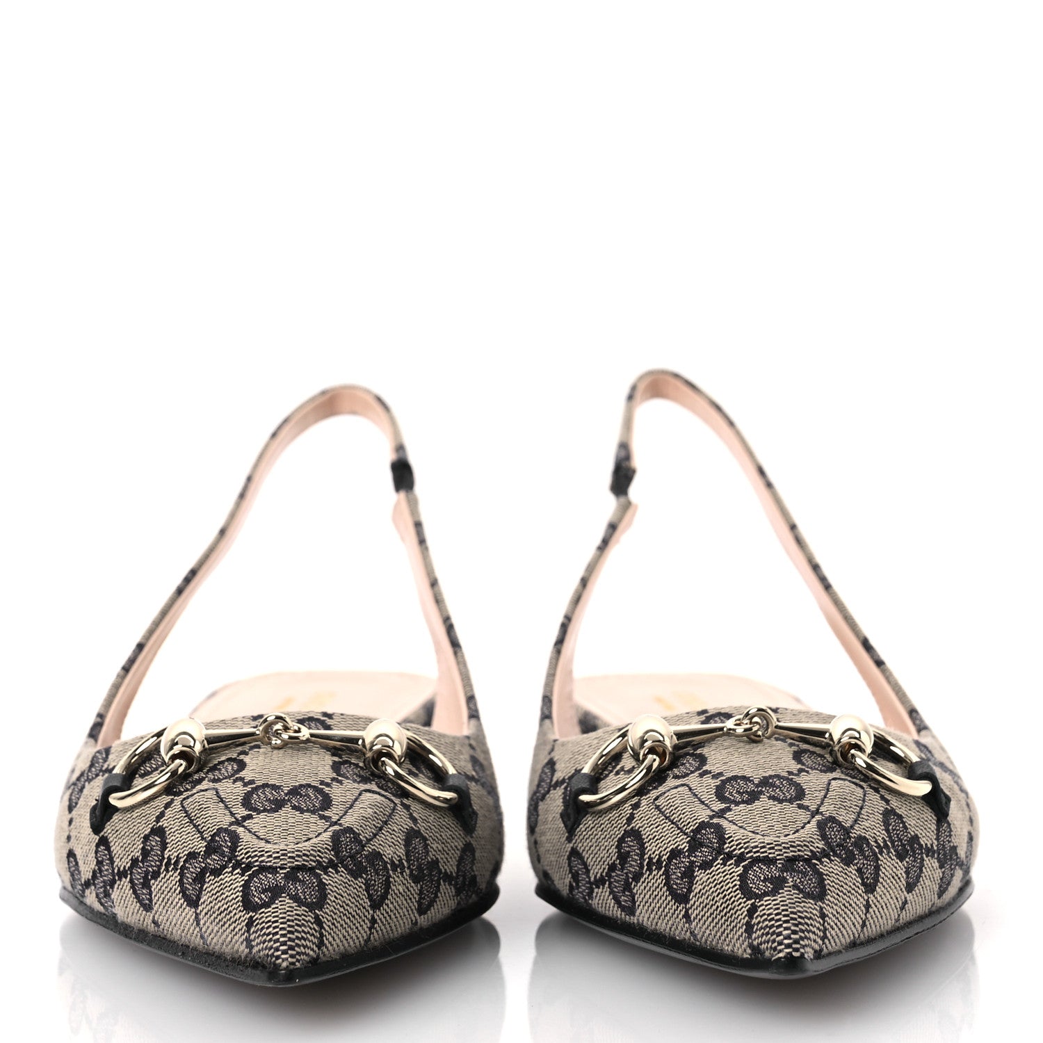 Gucci Monogram Horsebit Womens Slingback Ballet Flat 40 Beige Blue 3 of 12