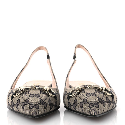 Gucci Monogram Horsebit Womens Slingback Ballet Flat 40 Beige Blue 3 of 12
