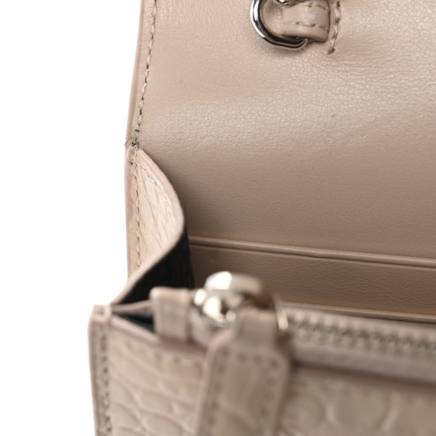 Calfskin Crocodile Embossed Kate Monogram Tassel Chain Wallet Marble Pink