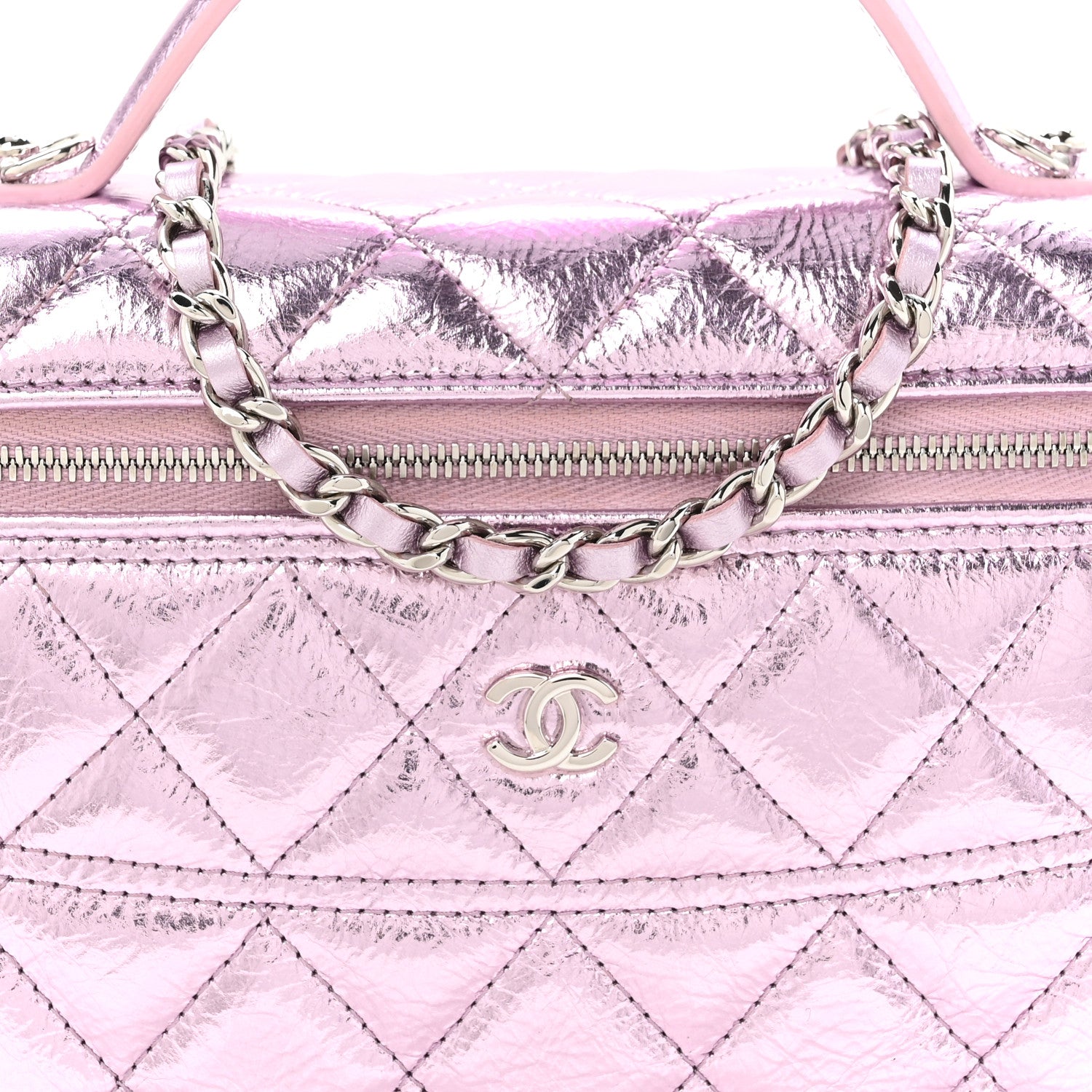 Chanel Metallic Calfskin Quilted Slim Vanity With Chain Pink 8 of 11