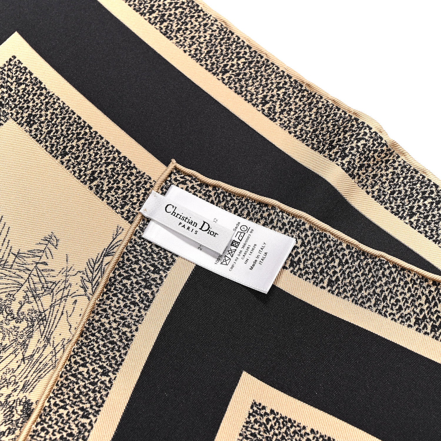 Christian Dior Silk Toile De Jouy Sauvage Square Scarf 70 Beige Navy Blue 3 of 3