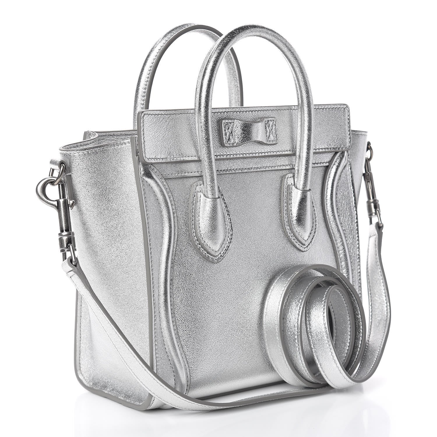Celine Laminated Lambskin Nano Luggage Silver 3 of 11