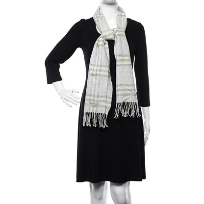 Burberry Cashmere Cotton Vintage Check Fringe Scarf Grey 2 of 4