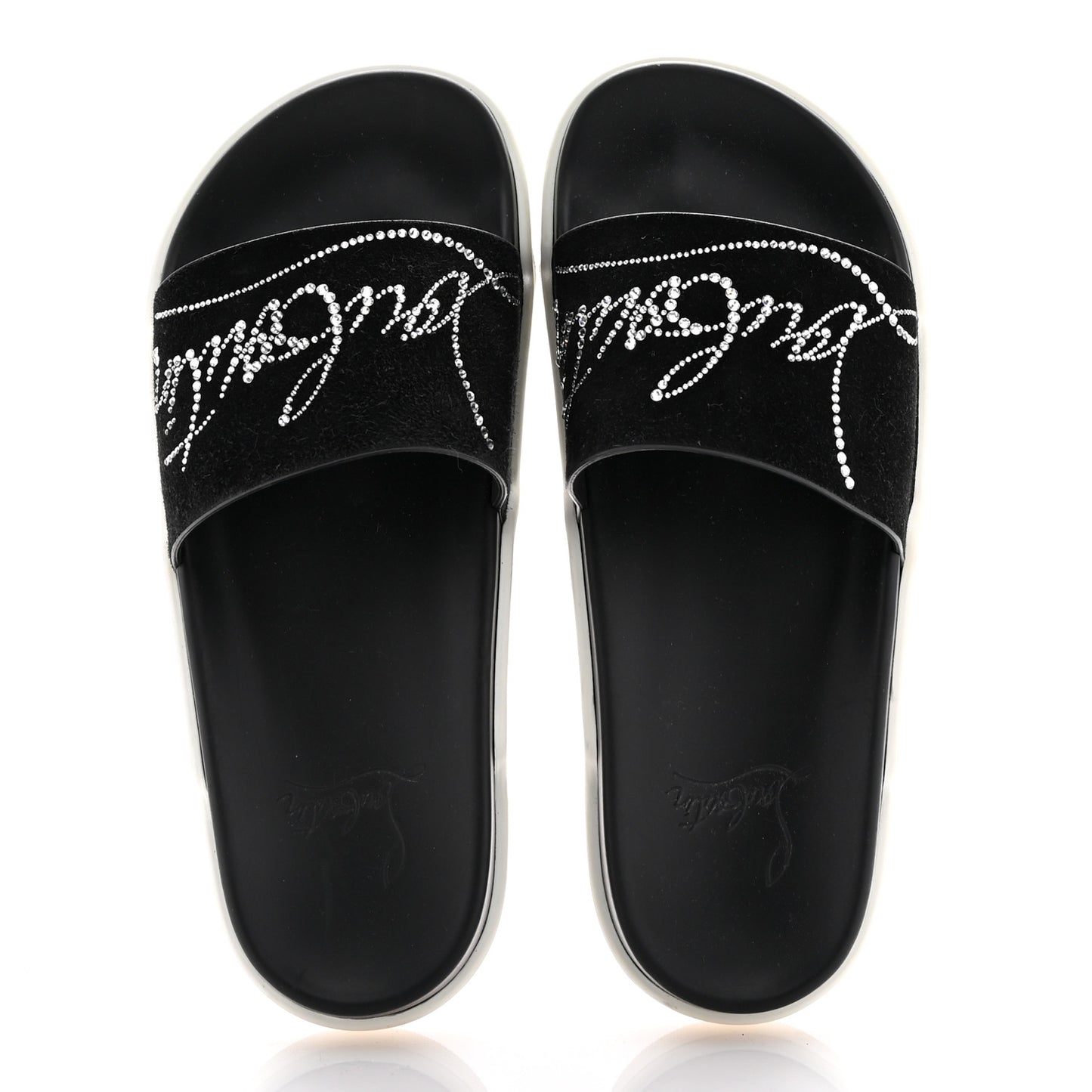 Veau Velours Strass Dear Pool Flat Platform Slide Sandal 38 Black