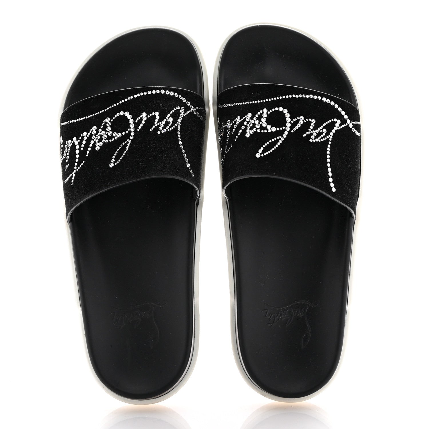 Christian Louboutin Veau Velours Strass Dear Pool Flat Platform Slide Sandal 38 Black 2 of 12