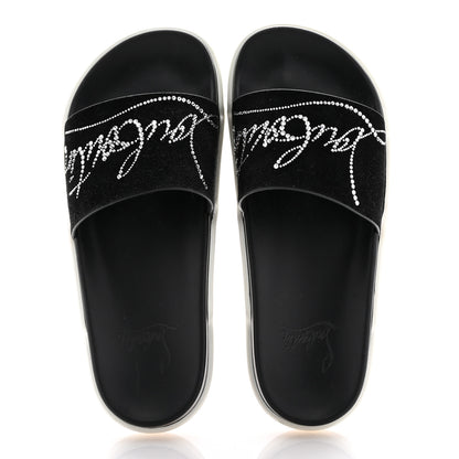Christian Louboutin Veau Velours Strass Dear Pool Flat Platform Slide Sandal 38 Black 2 of 12