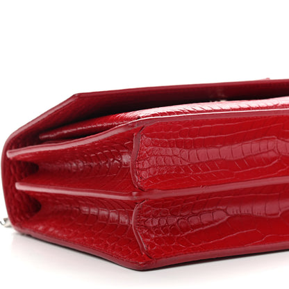 Saint Laurent Calfskin Crocodile Embossed Medium Monogram Sunset Rouge Eros 9 of 12