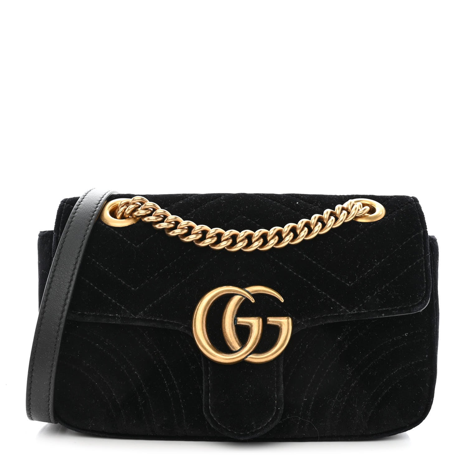 Gucci Velvet Matelasse Mini GG Marmont Shoulder Bag Black 1 of 9