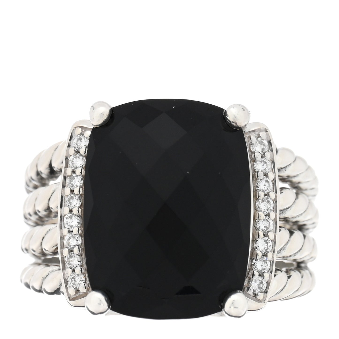 Sterling Silver Diamond Black Onyx 16mm Wheaton Ring 54 7