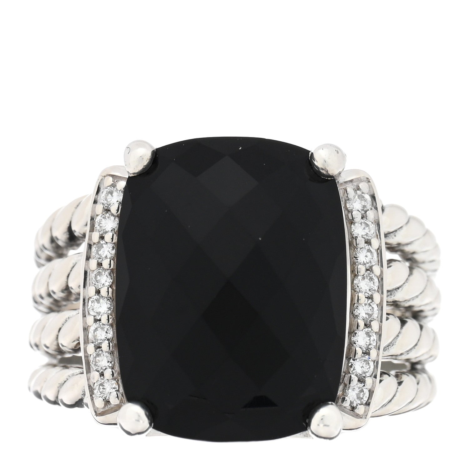 David Yurman Sterling Silver Diamond Black Onyx 16mm Wheaton Ring 54 7 1 of 4